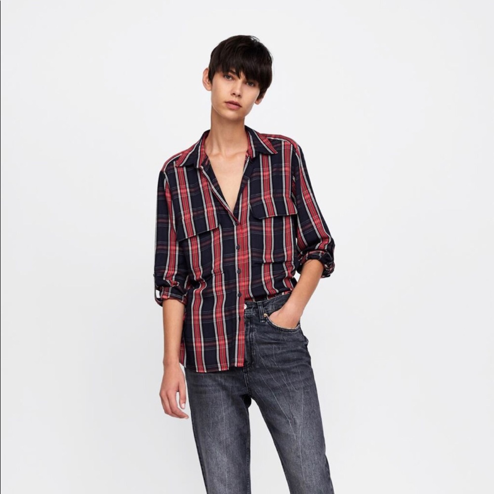 Zara pocket plaid shirt